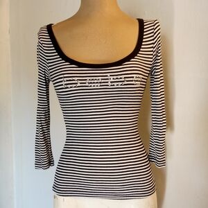 Bebe Black and White Striped Long Sleeve Top
